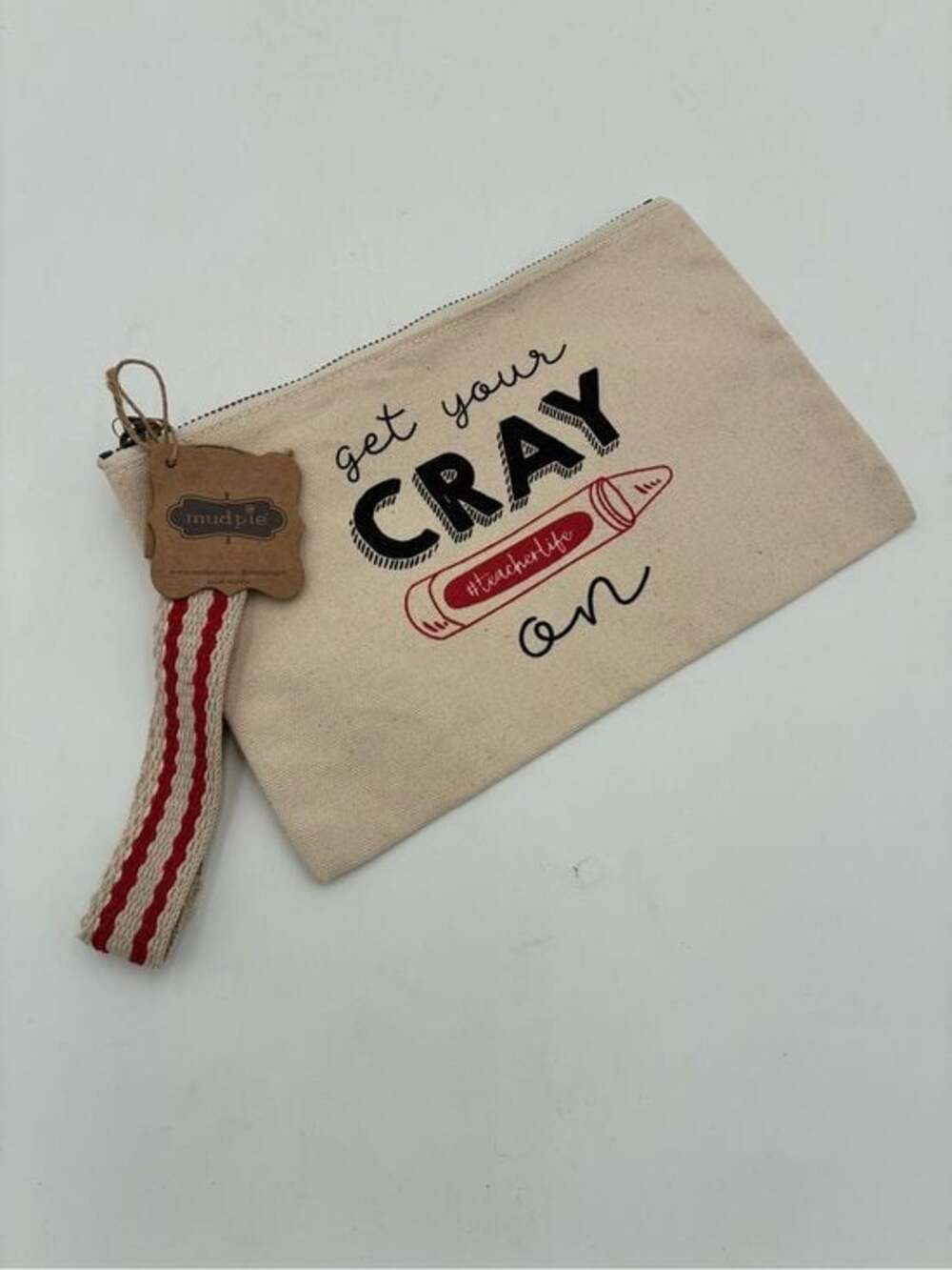 Mud Pie Beige Canvas 'Get Your Cray On' Wristlet Pouch with Red Accent